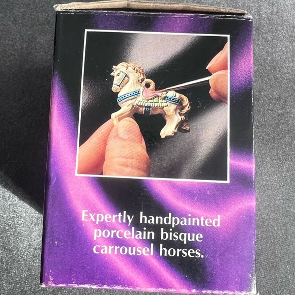 Vintage Carrousel Ornament Crystal Bell   Porcelain Bisque Horses in box - Picture 3 of 9